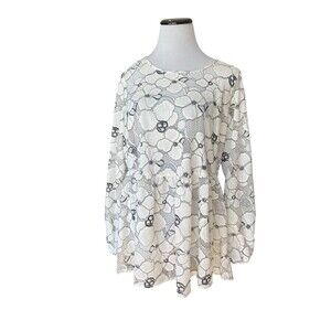 Lane Bryant Sheer Lace Babydoll Blouse Size 14 White Floral Y2K Romantic Whimsy